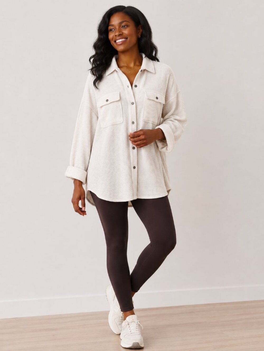 Aerie Lumberjane Oversized Waffle Shirt Jacket White Shacket Fall Cozy Sz XXL